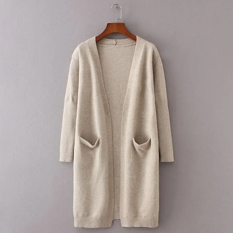 High Quality Casual Soild Color Plus Size Fashion Women Pocket Cardigans For Ladies Knit Long Cardigan Sweater