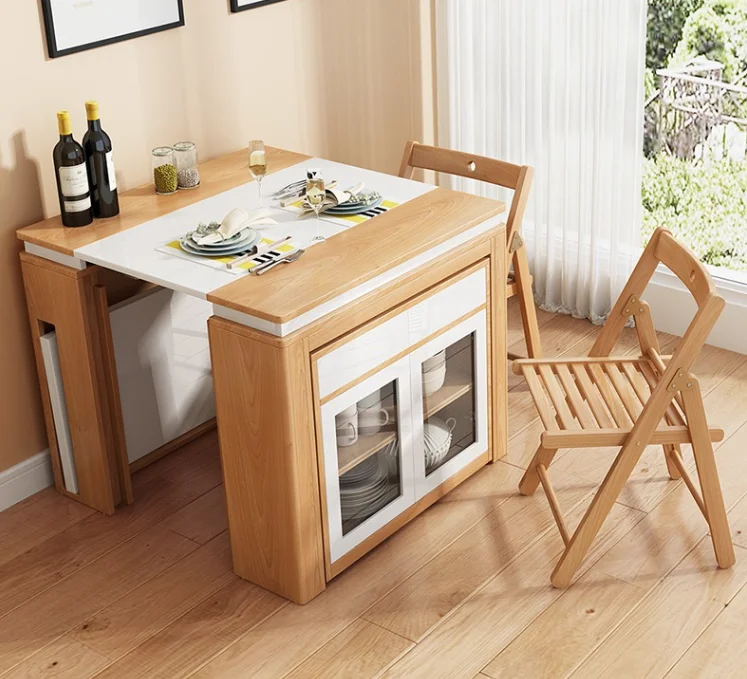 High Quality Creative Retractable Foldable Dining Table Modern Multifunctional Sideboard Dual Purpose Small Unit Dining Table
