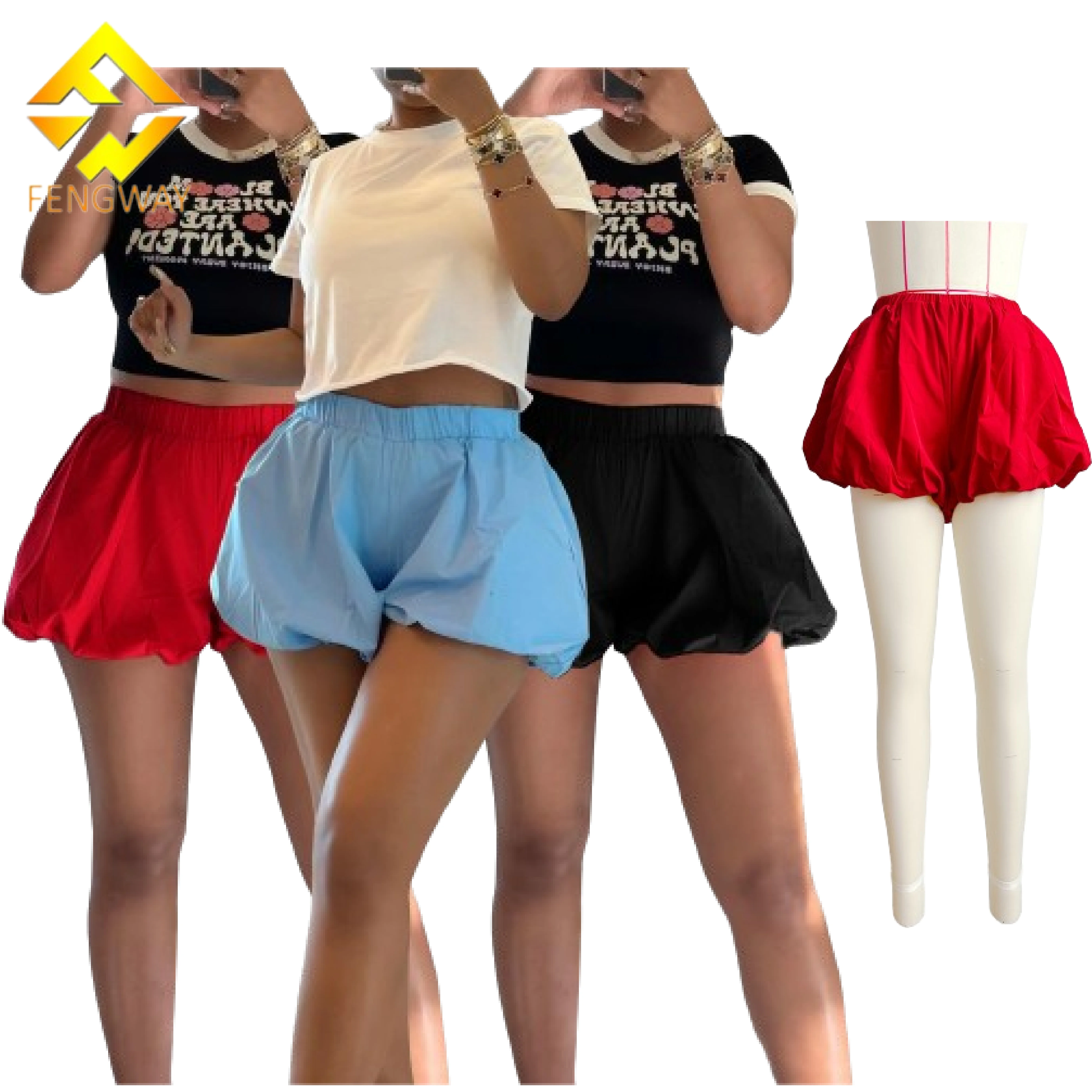 2024 Hot Selling Summer Women Elastic Solid Color High Waist Short Mini Y2k Sexy Pleated Bubble Mini Short For Women