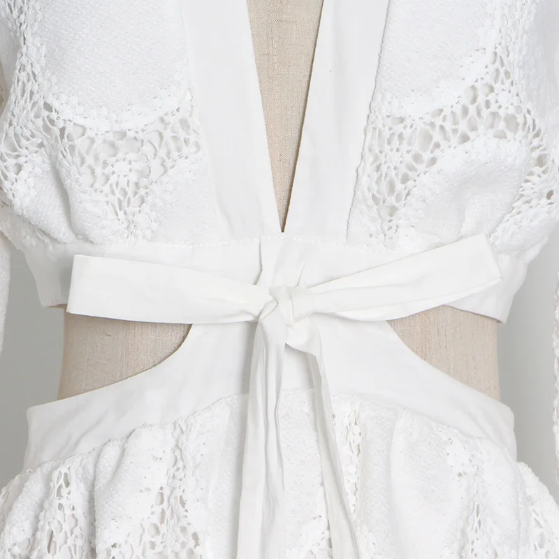 Plus Size Long Sleeve Lace Cotton Embroidered Pleated Woman Layers Beach Cocktail Evening Dress Oem Wholesale