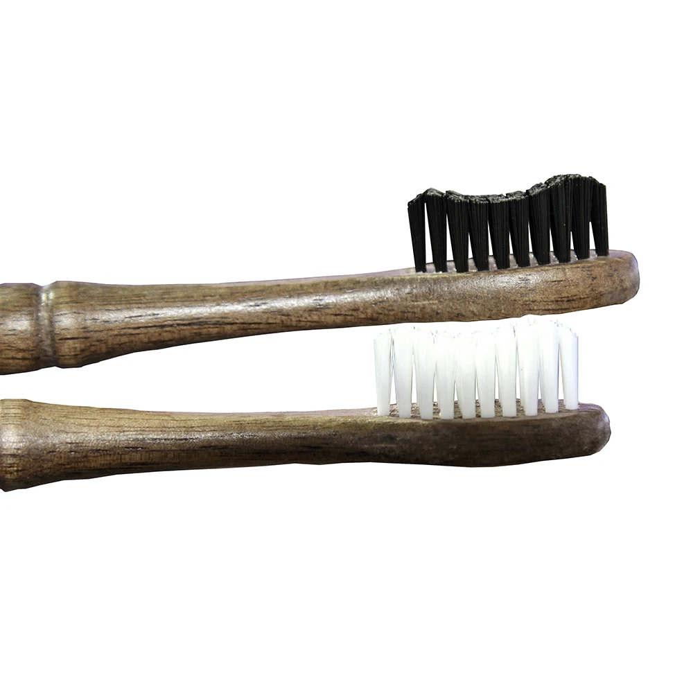 Biodegradable luxury walnut black  wooden charcoal toothbrush with case