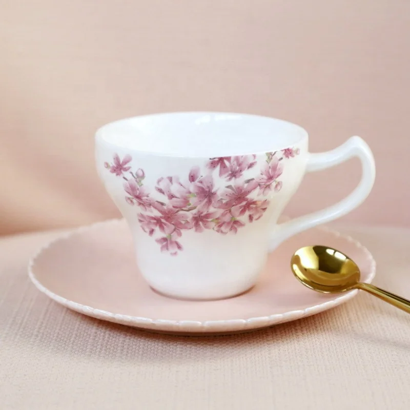 Japanese pastoral style girl heart pink cherry blossom ceramic tea pot cup and saucer set flower-shaped pot high-end gift
