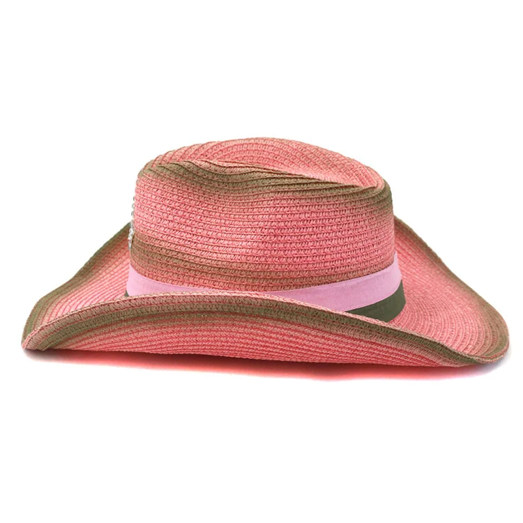 Pink Straw Hat New Sun Shade Beach Hat Promotional Wide Brim Cowboy Straw Hat