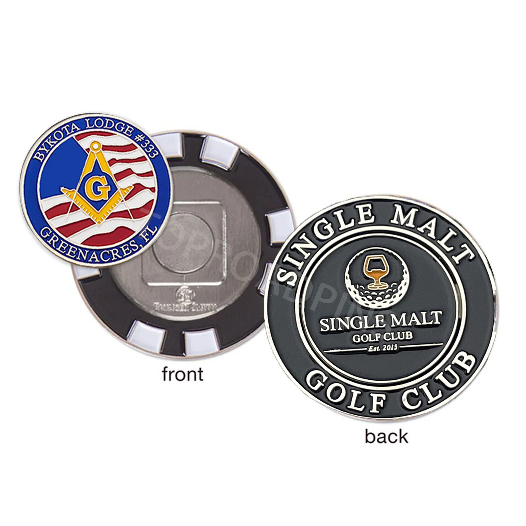45mm metal poker chip golf coin with both side custom logo