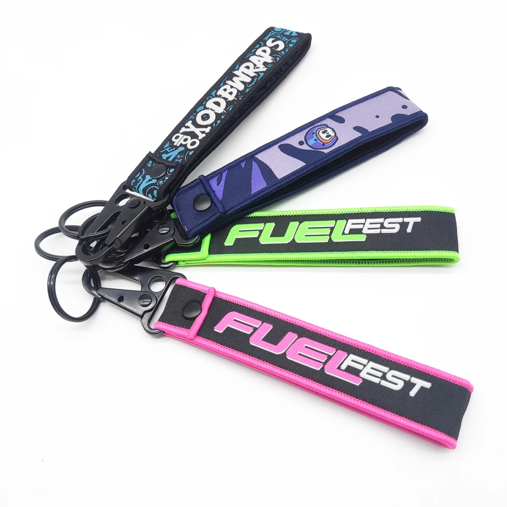 Hot Sale Promotional Custom Logo Embroidery Rfid Jet Tag Fabric Keyring Woven Keychain