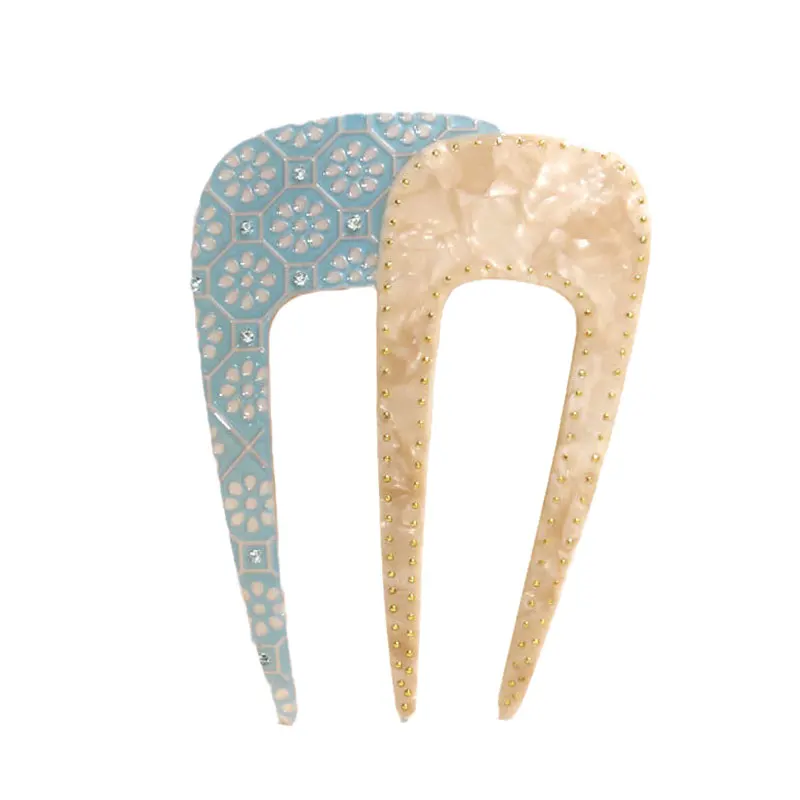 XinMei custom eco friendly cellulose acetate hair combs hairpin wholesale two toned hairpins Japanese designer hair pin combs