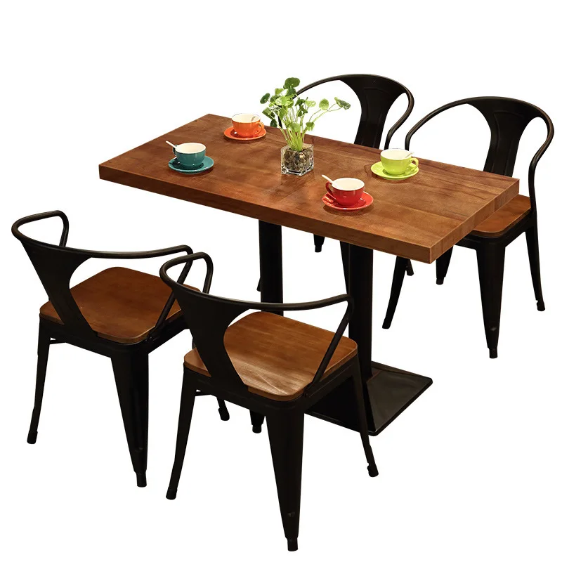 Factory Cheap Durable Industrial Stackable Vintage Metal Restaurant Dining Tolixes Chairs Table Set Pine Wood