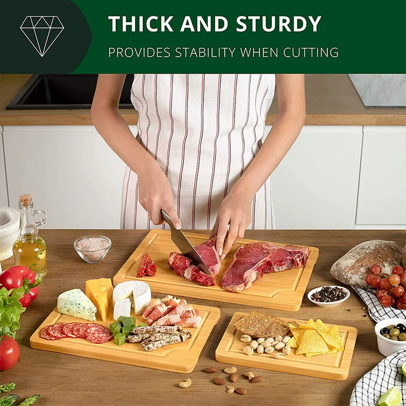 100% Organic Bamboo Cutting Board for Kitchen Square Shape With Juice Groove