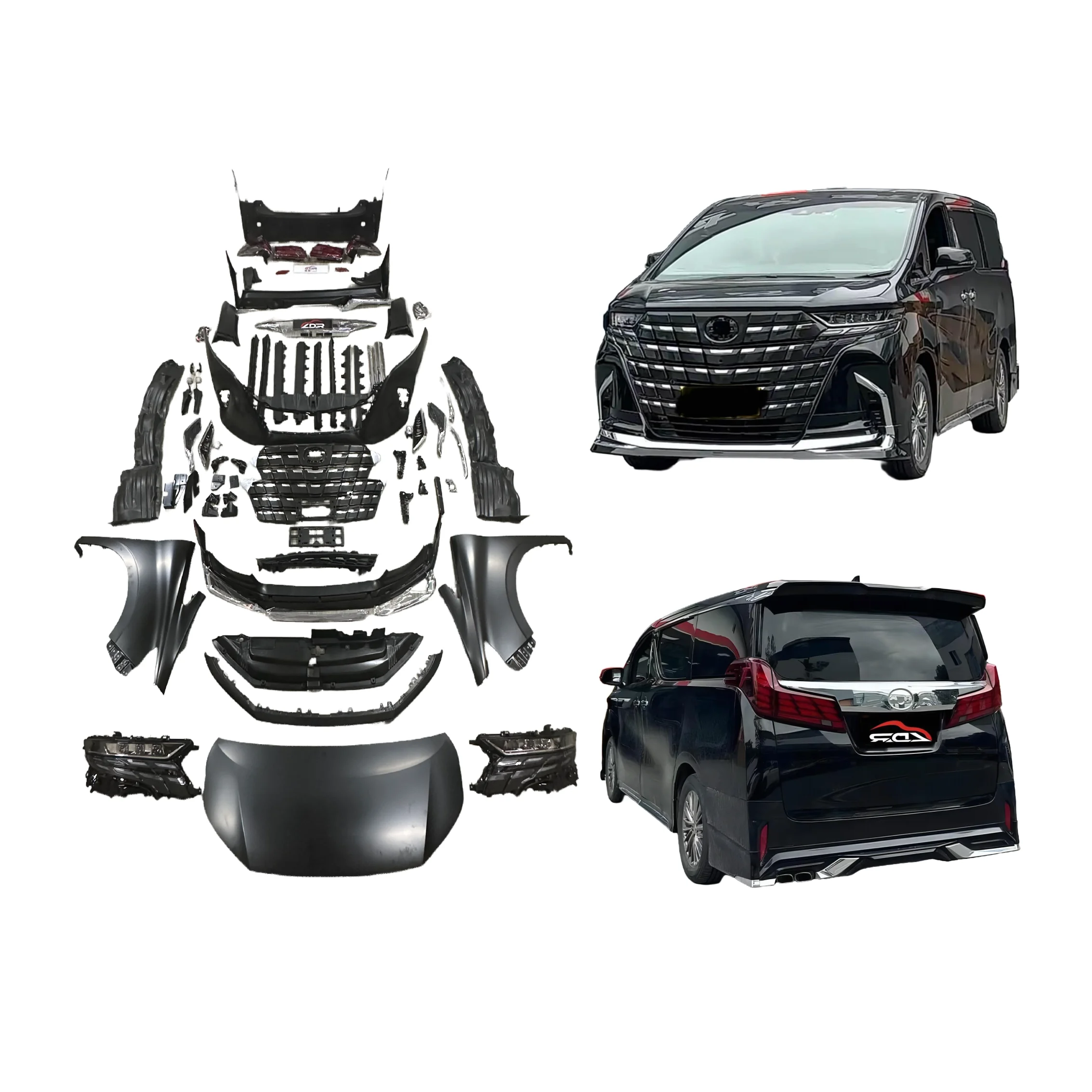 Upgrade to replace fender front and rear bumper spoilers For To yo ta Alphard 30 15-23 Upgrade 40 Alphard Model Bodykit 2024