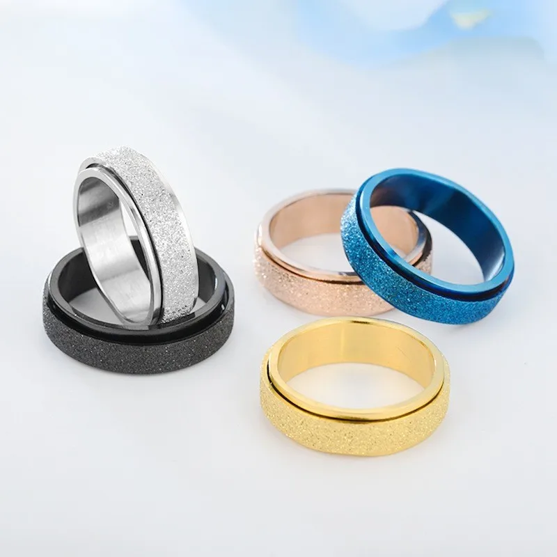 Frosted Ring with Rotatable Anti Anxiety and Stress Relief Ring Couple Ring Jewelry Wholesale Titanium Steel 5g CLASSIC 5pcs