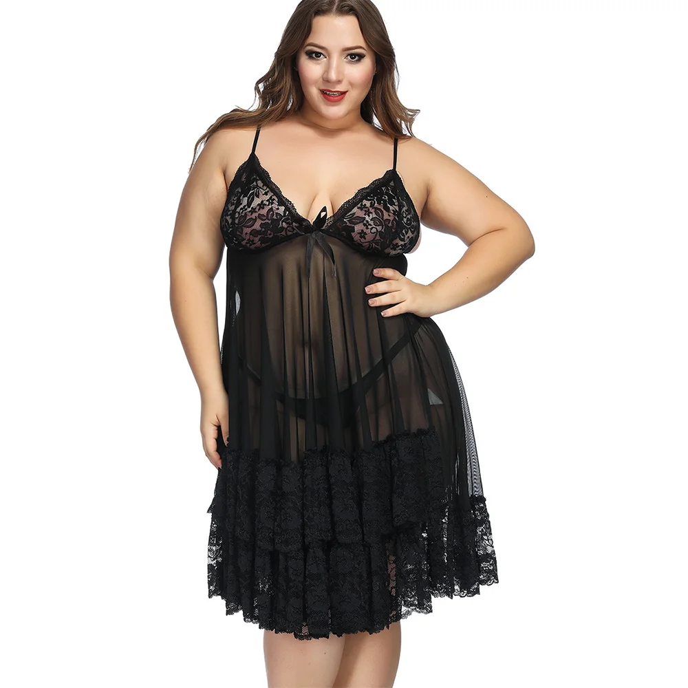 European and American exports Black lace Sling Erotic lingerie Plus size sexy Suit