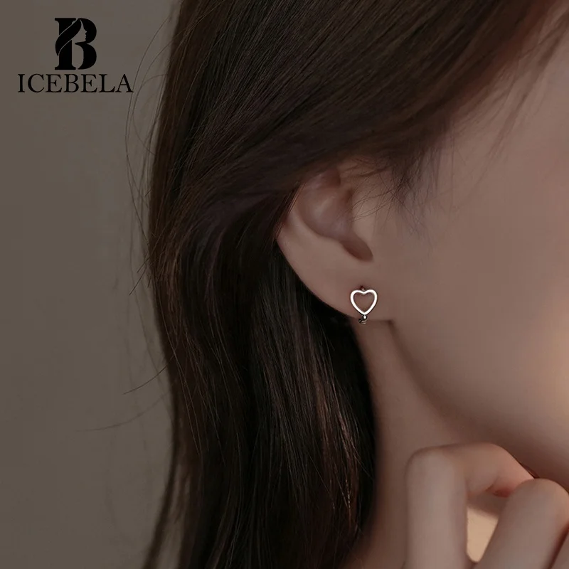 Wholesale Fashion Minimalist Korean 925 Sterling Silver Trendy Fine Jewelry Heart Shape Hollow Out Hoop Earrings For Girls
