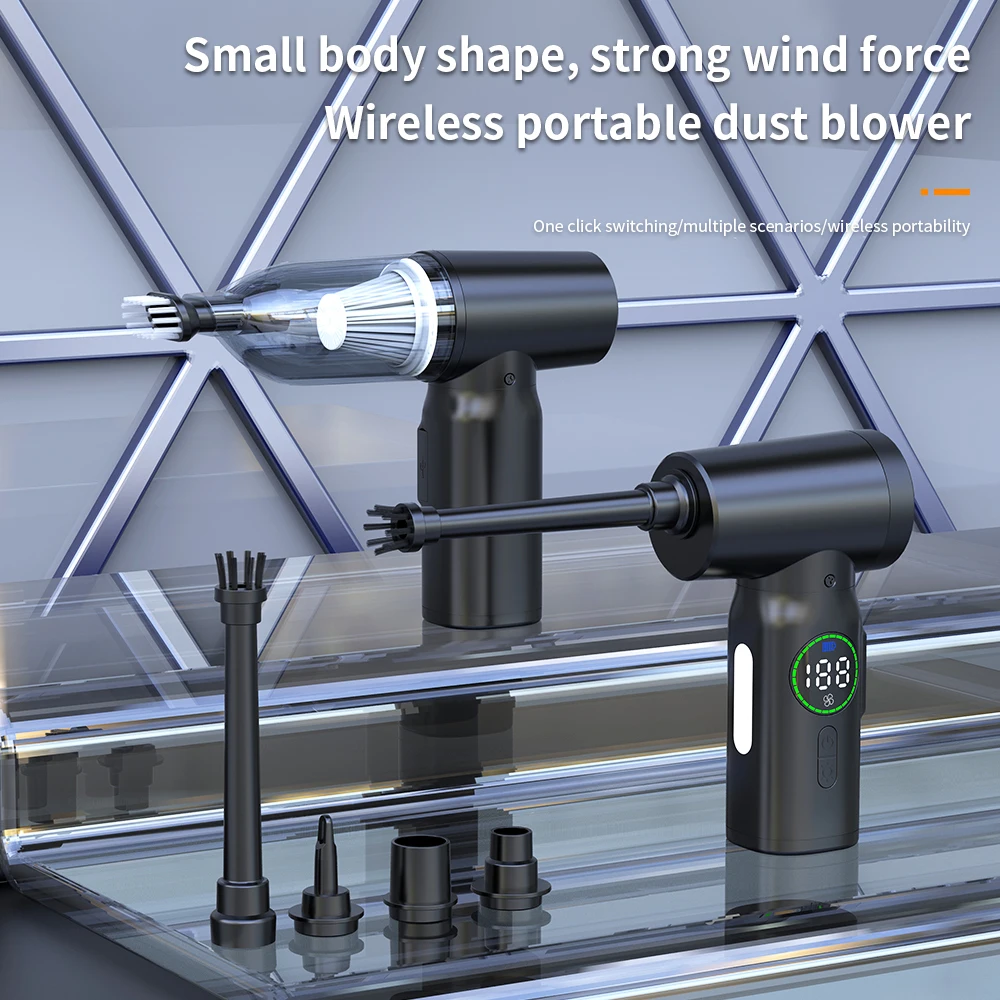 Mini 4 In 1 Home Cleaning Usb Recharge Electric Air Duster Blower Led Flashing Warn Light Portable Wireless Car Vacuum Cleaner