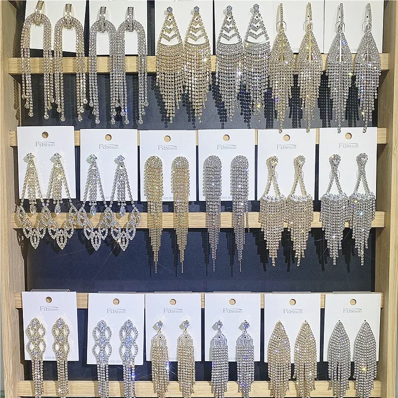 Fashion Earrings 2022 Tassels Multi Design Rhinestone Clip On Tassel Diamond Earrings