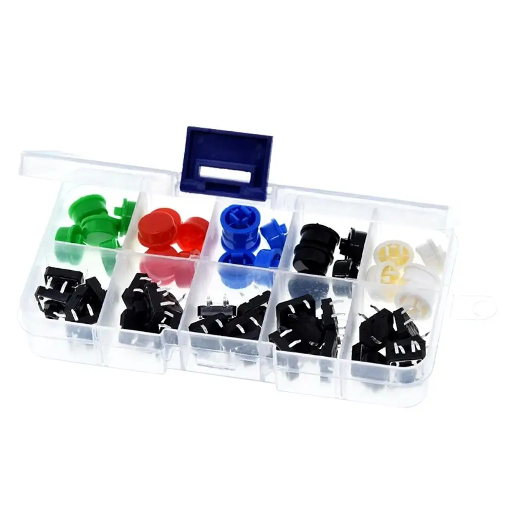 25PCS Momentary12*12*7.3MM Micro switch button + 25PCS Tact Cap(5 colors) with Case Tactile Push Button Switch