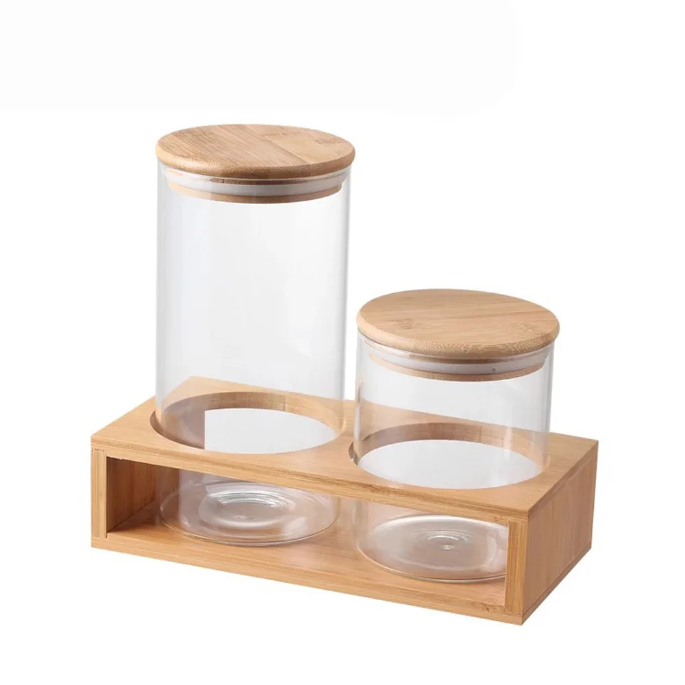 custom food packaging high borosilicate kitchen food grade glass jar set with bamboo lid for spice saffron packaging