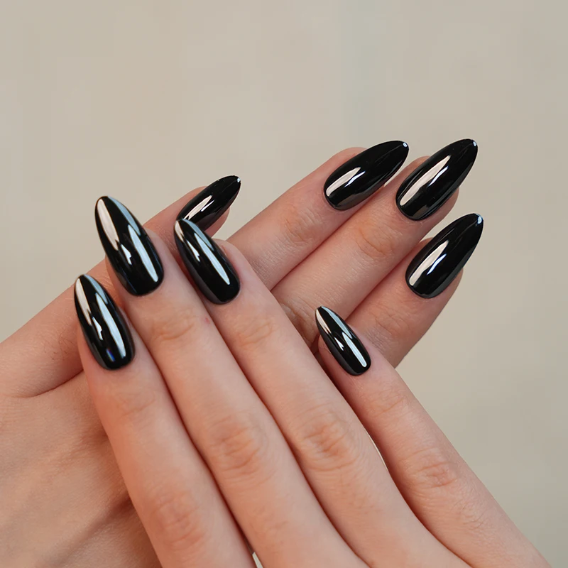 Glazed Donut Black Design Wholesale Price Abs Material Stiletto Shapes Salon Acrylic Press on Nails Faux Ongles