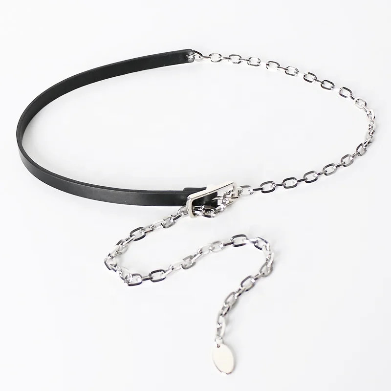 Fashion decorative belt double spelling PU alloy ladies metal waist chain