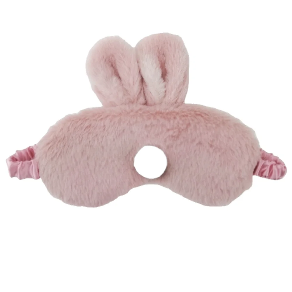 Cute Sleeping Eyemask Black Rabbit Animal Cartoon Style Silk Feeling Plush Bunny Eye-Shade Cover Blinder