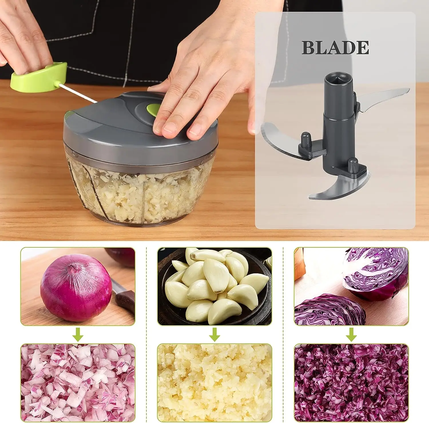 2024 Top Seller Manual Food Chopper Multifunctional Kitchen Set with Plastic/PP Blade for Slicing Garlic Onions Vegetable