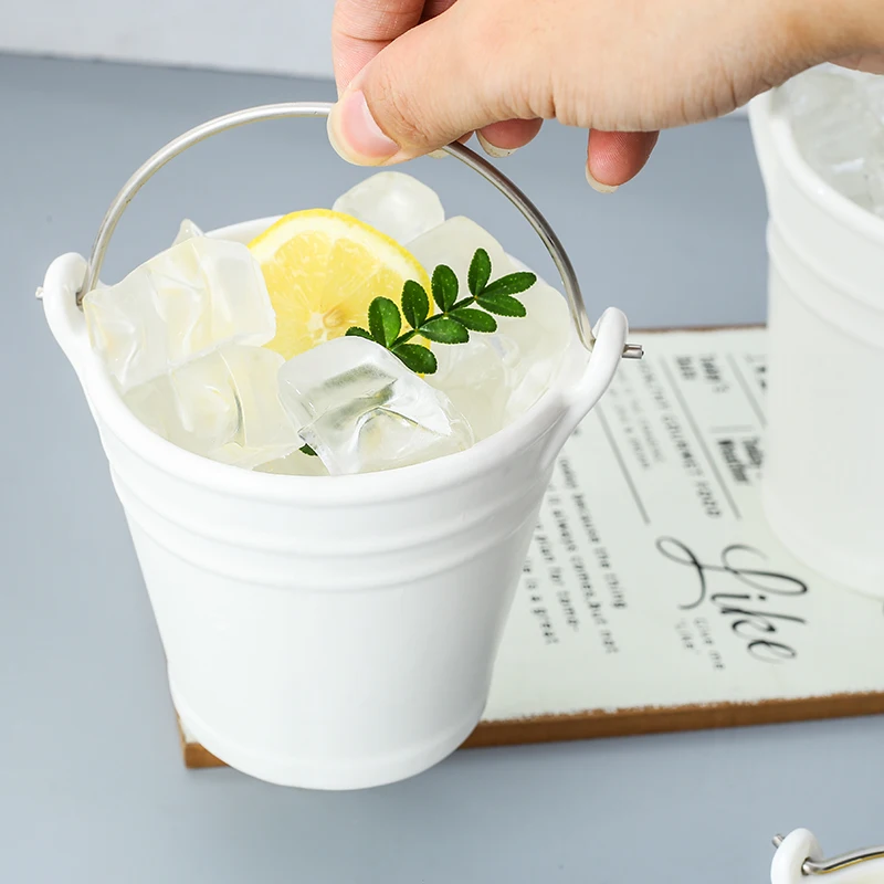 Mini Hot Selling Round Ice Bucket Items Decoration Candy Porcelain Bucket Snack Drink Ceramic Ice Bucket