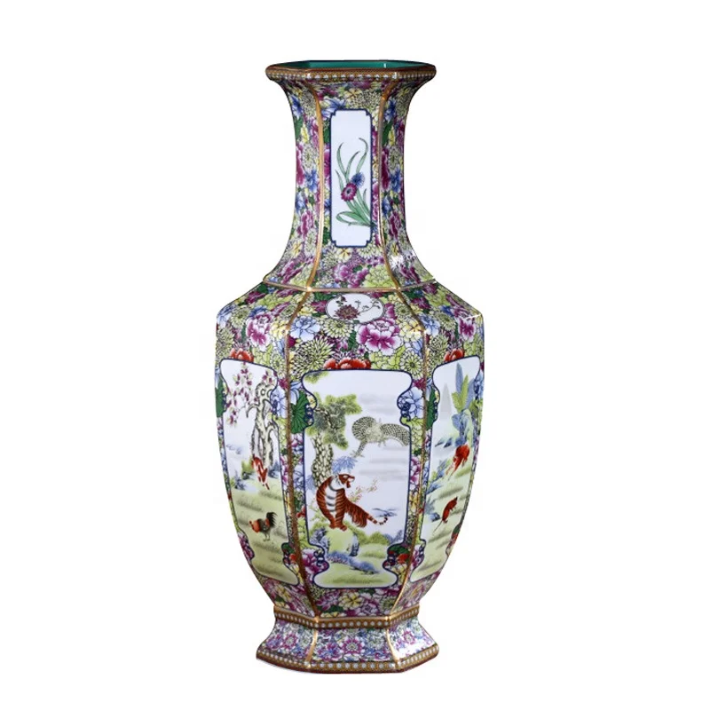 Chinese medium size decor antique ceramic purple vases