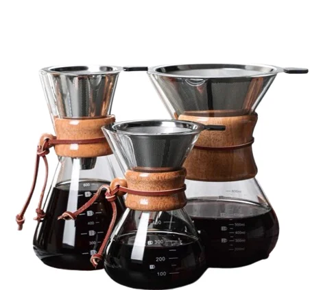 Single Large capacity Coffee Maker Ground Coffee Filter Steel with wooden holder