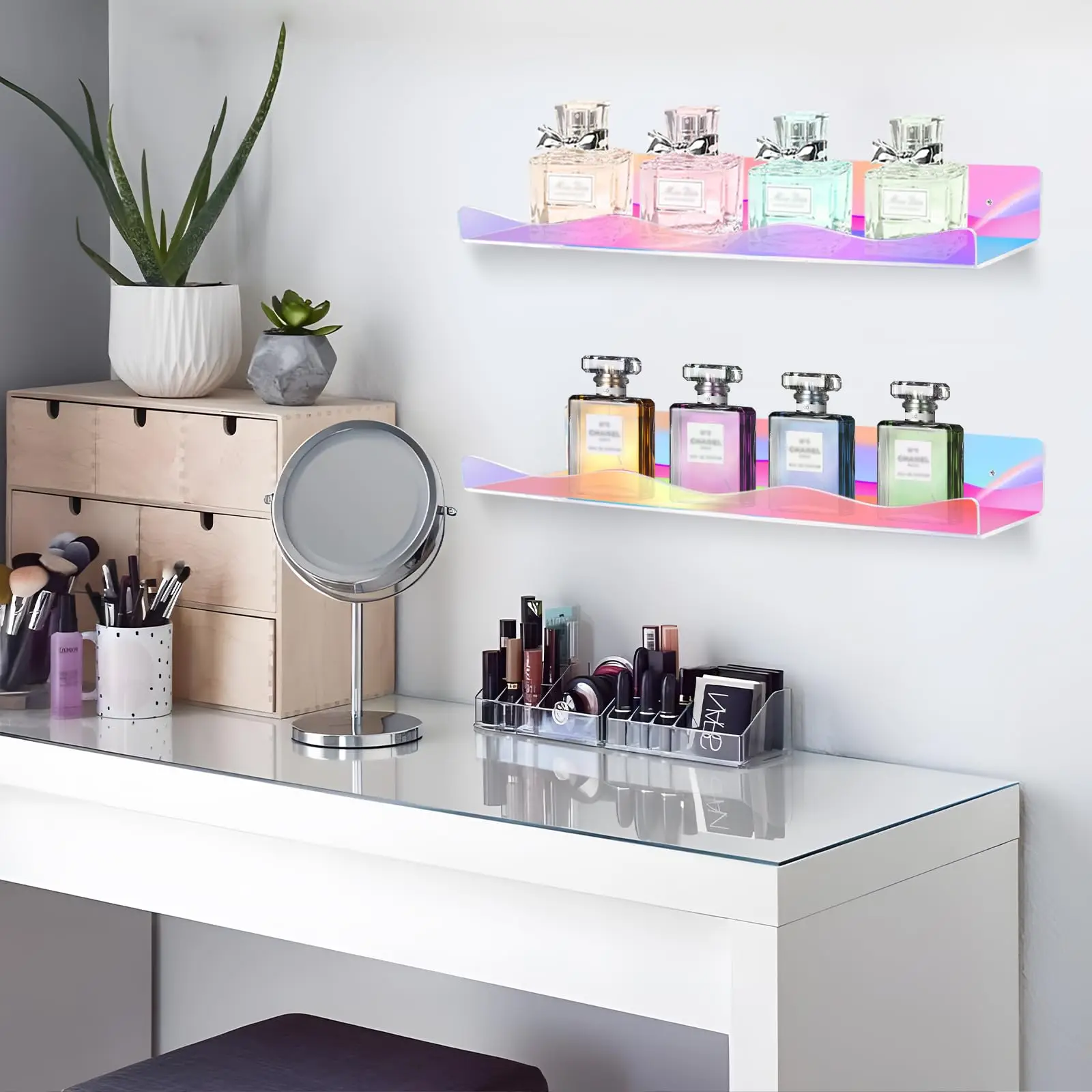 Set of 4 Acrylic Floating Shelves for Lego Sets Bookshelf Figures Plant Picture Photo Modern Wall Ledge Floating Shelf