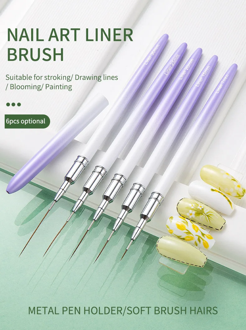 Nail art drawing pen set extremely fine drawing brush purple and white gradient painting pen