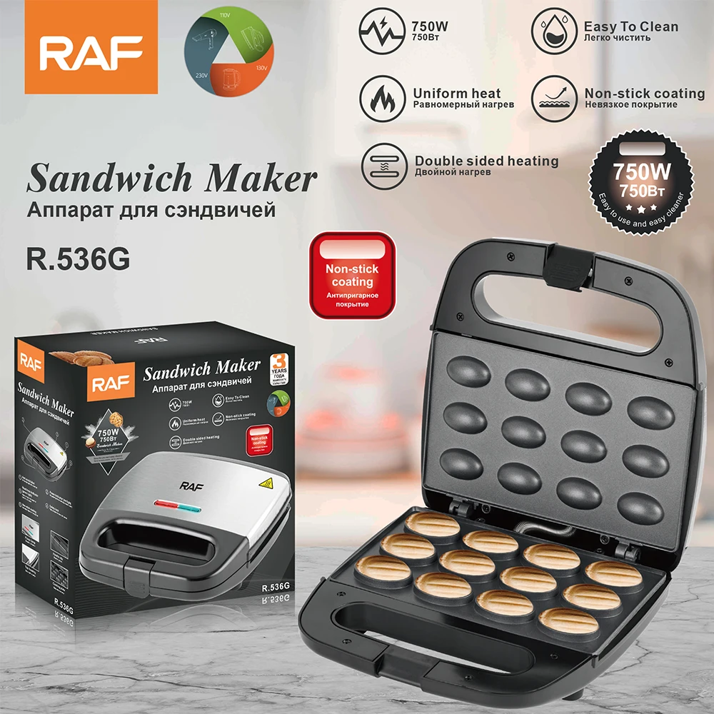 RAF Hot Sale For Home Use 220v Non Stick 12 Holes Nut Plate Electric Walnut Shape Mini Waffle Maker