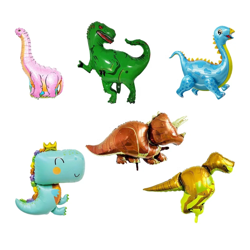 Jungle Theme Birthday Toy Inflatable Animal Balloons Foil Standing Walking Green Pink 3D 4D T-Rex Dinosaur Ballons Set for Party