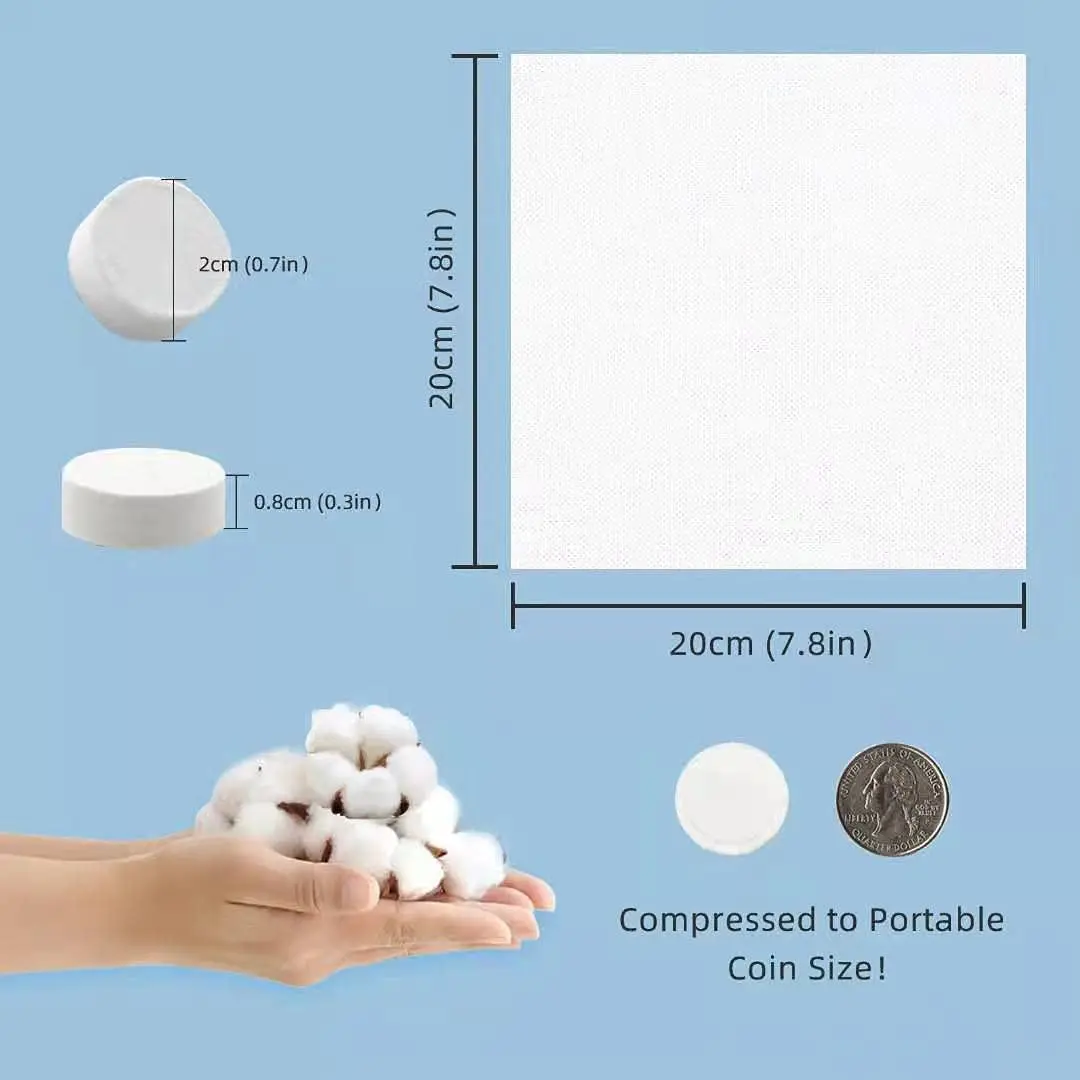 Disposable towel tablets 100PCS mini white soft nonwoven biodegradable cotton square outdoor travel compressed towel