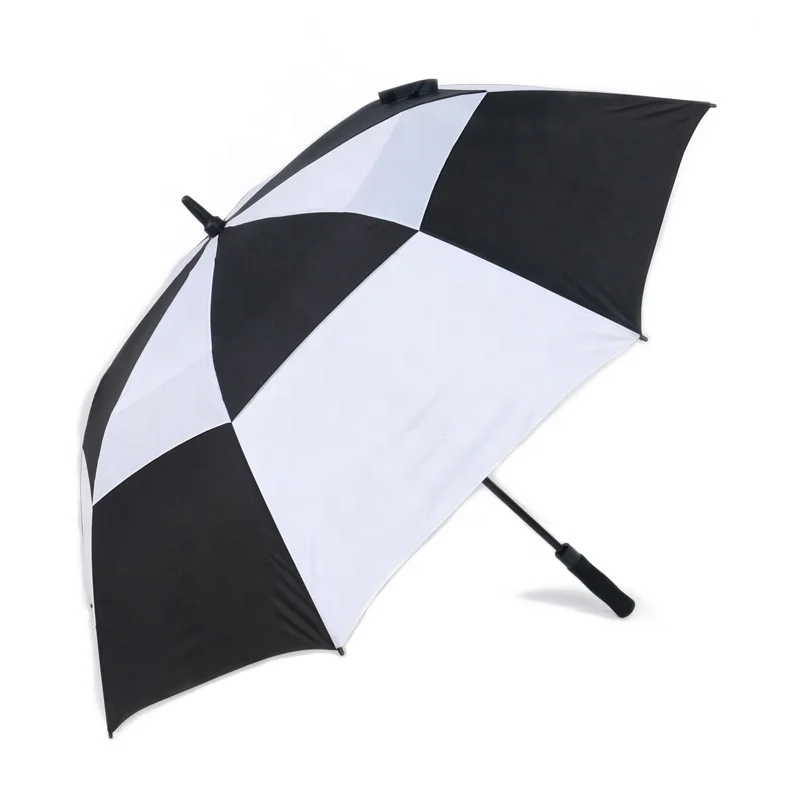 White and Black Large Auto Open Fiberglass Double Layer Air Vent Wind Resistant Golf Umbrella