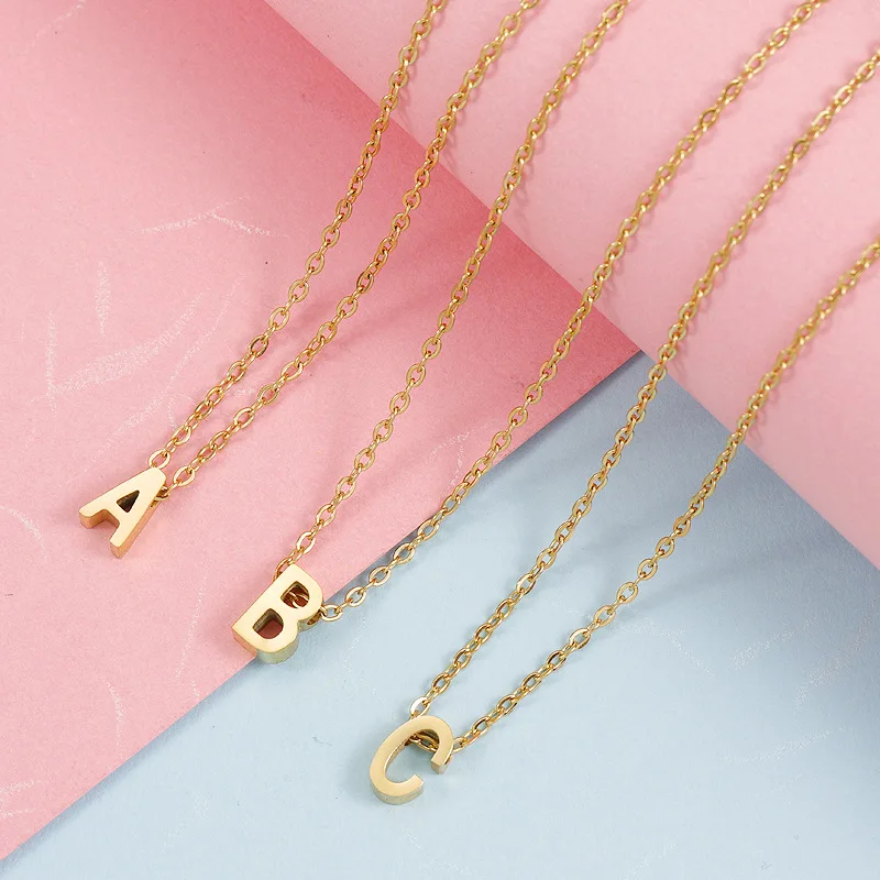 2022 wholesale factory price stainless steel material letter charm pendant necklace good quality gold color letters necklace