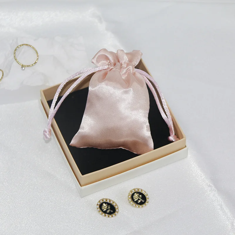 Custom Luxury Silk Dust Bags Satin Drawstring Bag Hair Bundles Jewelry Pouch With Logo