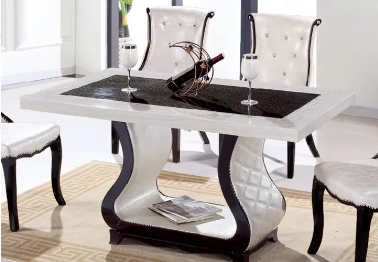 Modern Furniture kitchen dinning table and 6 chair Luxury restaurant leather wood base marble dining room sets dining tables