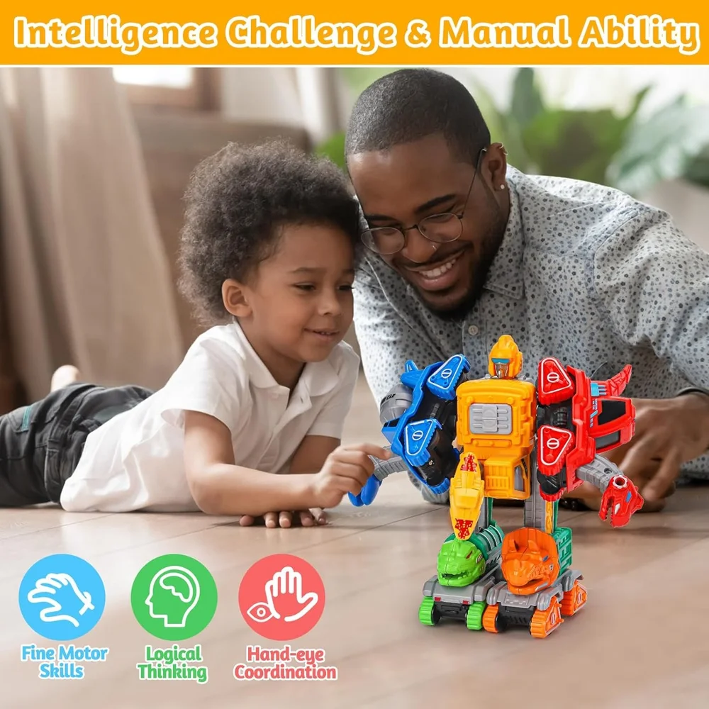 5 in 1 alloy deformation robot toy dinosaur engineering vehicle action figure construction transforming dino robot cars for kids