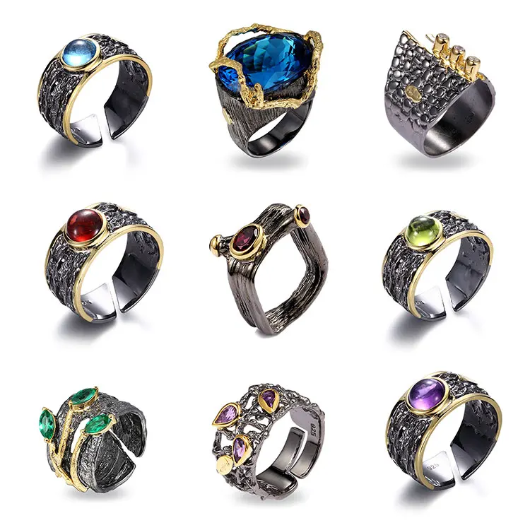 Antique Style Recycled Royal Blue Lab 18K Gold Plated Cz Ring 925 sterling Silver Ring Wholesale Jewlery/jewelry  Rings Stone