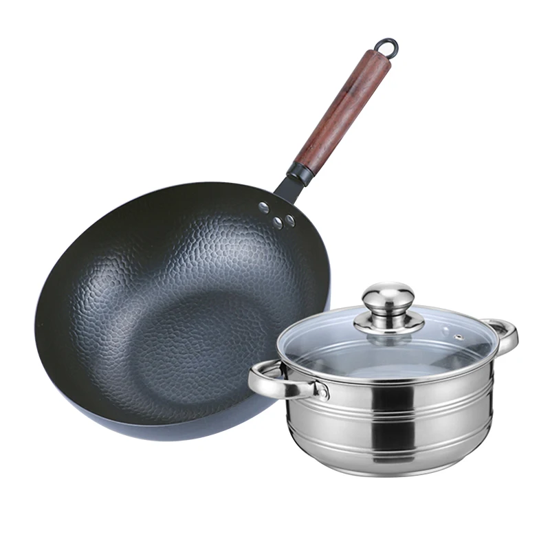 30 см без покрытия поли масло жареные металла и нержавеющей стали, комплект из 2 предметов, набор супниц кастрюля с деревянной ручкой