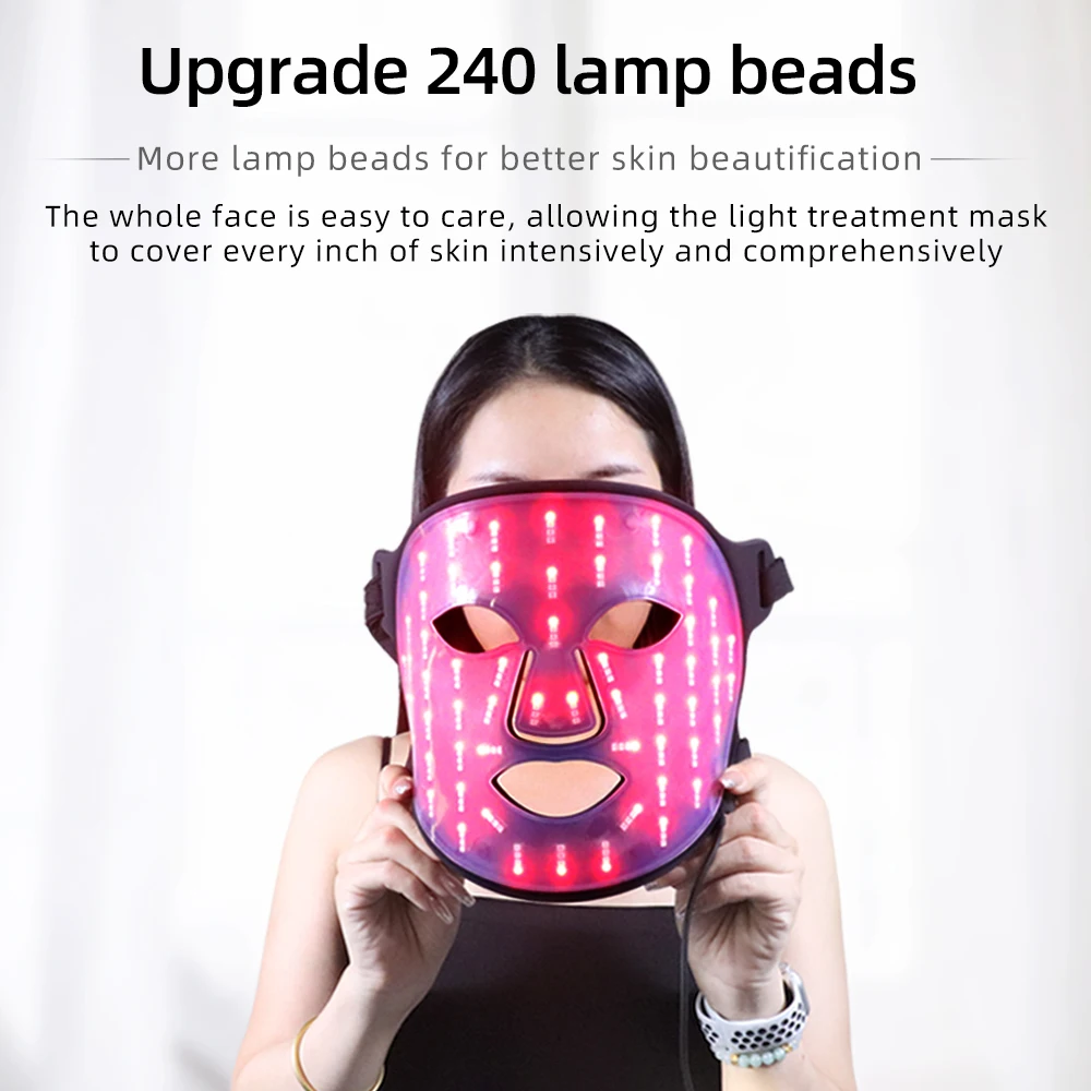 Skin Rejuvenation Charging Port Rechargeable Soft Silicone Infrared Red Light Therapy Face 4 Colors LED Facial Beauty Mask