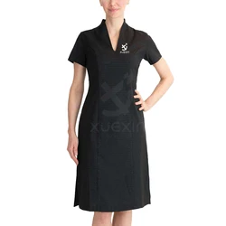 Stylish Housekeeping Uniforms V-neck Hotel Uniforms Maid Dresses Invisible Zip Housekeeping Dress