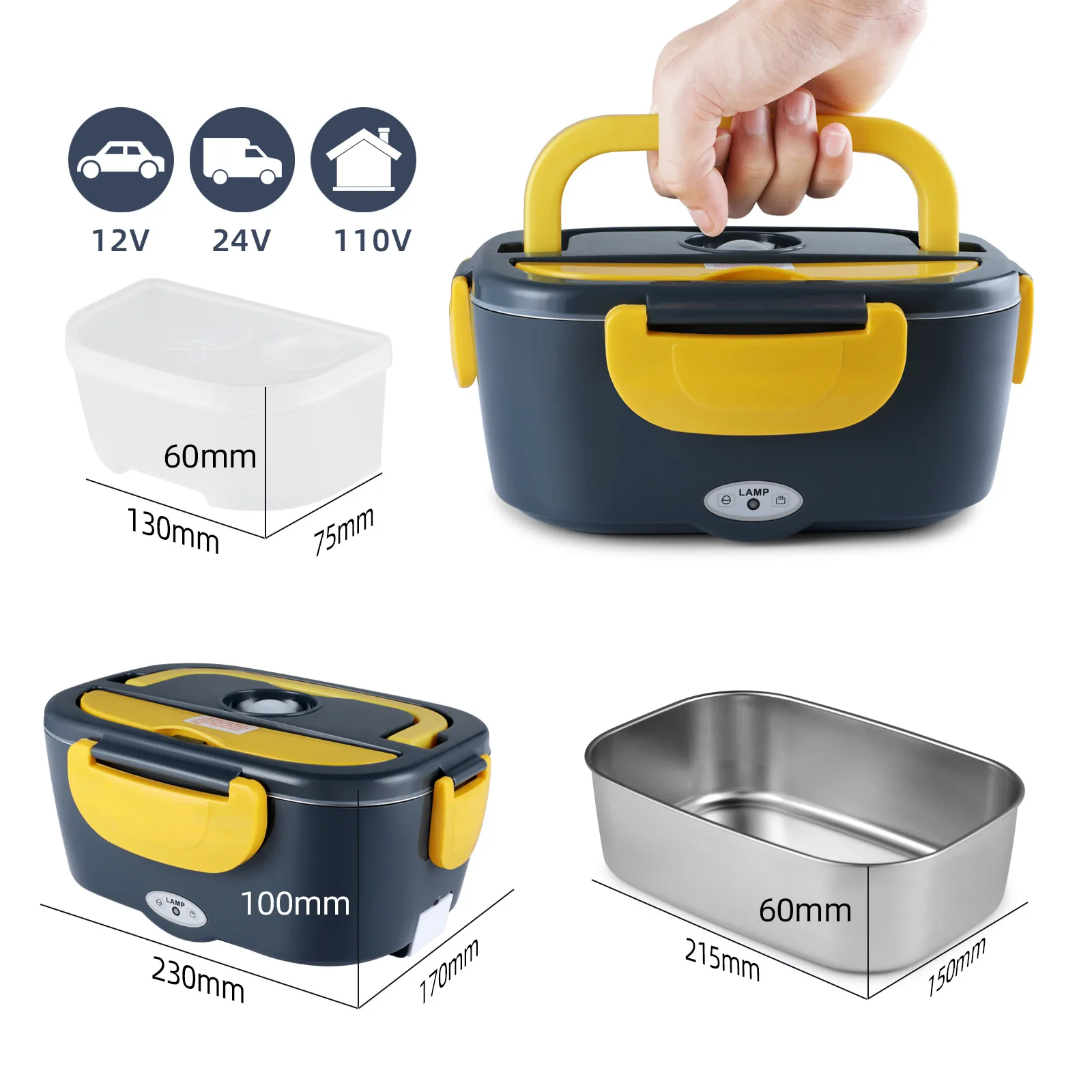 1.5L Food Warmer Heater Portable Lunch Boxes stainless steel Container with Insulation Bag for Car Truck Office