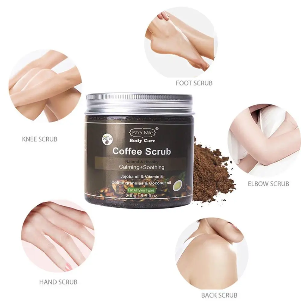 
200 г, 100% натуральный органический увлажняющий отшелушивающий скраб для лица с древесным углем для кофе и тела 