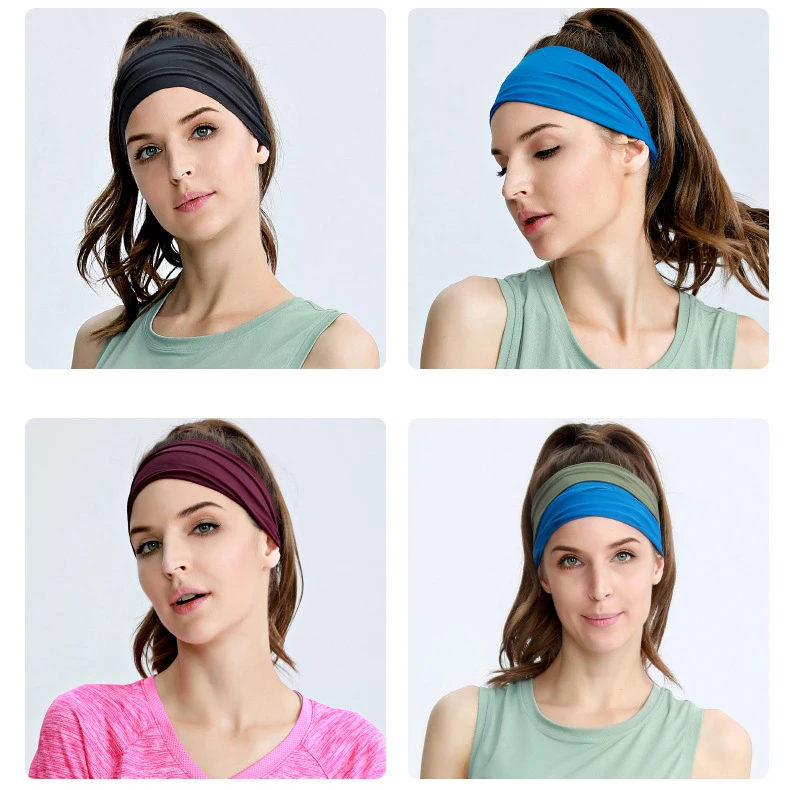 High Quality Sweat Absorbing Wide Nylon Elastic Sweatband Sports Yoga Fitness Exercise Headband Non Slip