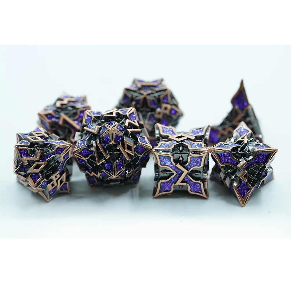 7pcs Antique Copper With purple Mica Dice Set Metal DND Dice Set Zinc Alloy Solid Polyhedral Dice