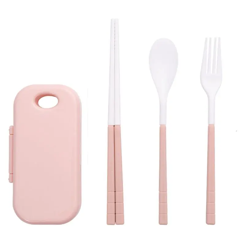 Pink Folding Reusable Outdoor Camping Travel Portable Plastic Cutlery Set With Box