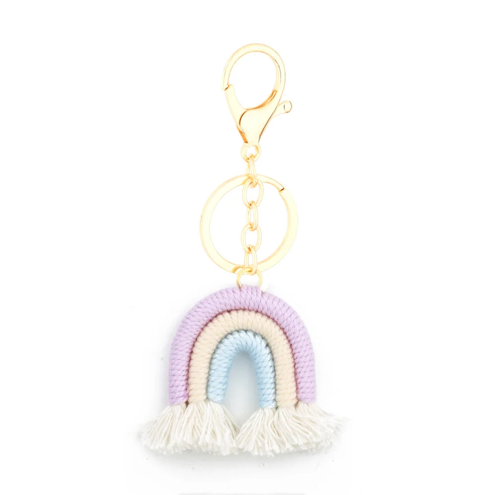 Boho Cotton Rainbow Tassel Key Chains Car Pendant Bag Accessories Woven Keychain Charm Boho Rainbow Macrame Tassel Keychains