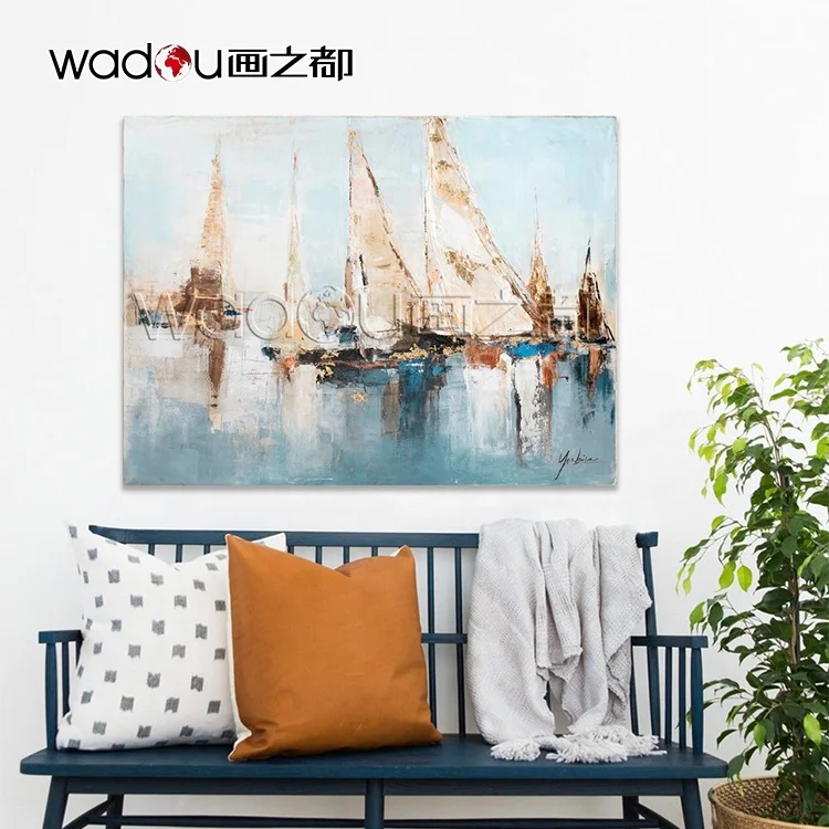  Custom Hand Paint In Boat and Seaside Life Handmade Oil Painting And Canvas Art Wall For Home Living