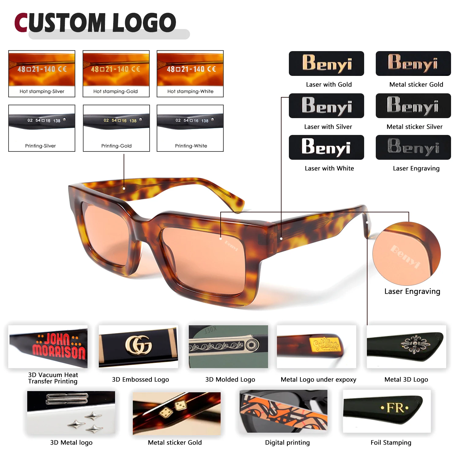 Benyi New Luxury Tortoise Shades Ladies Designer Brand Sunglasses Mens Fashion Square Handmade Mazzucchelli Acetate Sunglasses