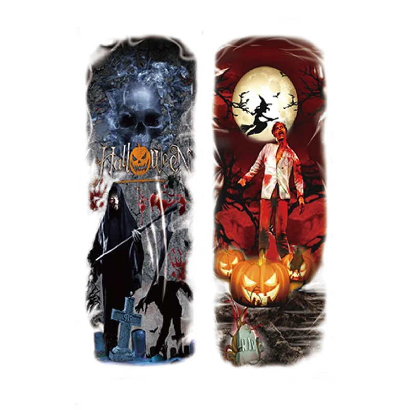 Chinese Creative Halloween Tattoo Sticker Temporary Zombie Tattoos Skull Halloween Decoration Tattoo For Men Women Full Arm